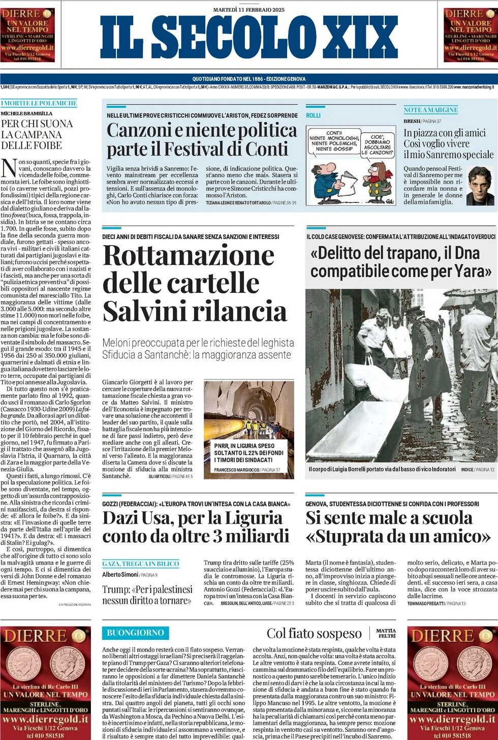 anteprima della prima pagina di il-secolo-xix del 11/02/2025