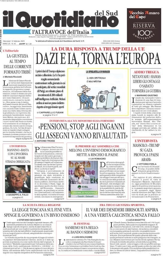 anteprima della prima pagina di il-quotidiano-del-sud-laltravoce del 12/02/2025