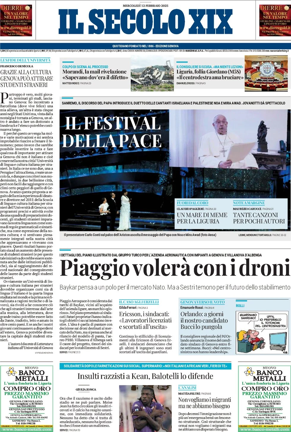 anteprima della prima pagina di il-secolo-xix del 12/02/2025