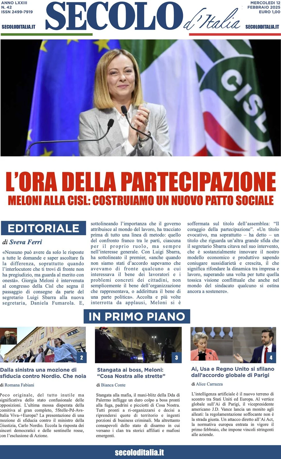 anteprima della prima pagina di secolo-ditalia del 12/02/2025