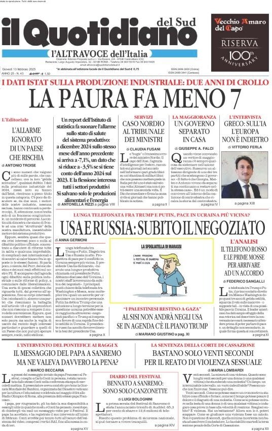 anteprima della prima pagina di il-quotidiano-del-sud-laltravoce del 13/02/2025
