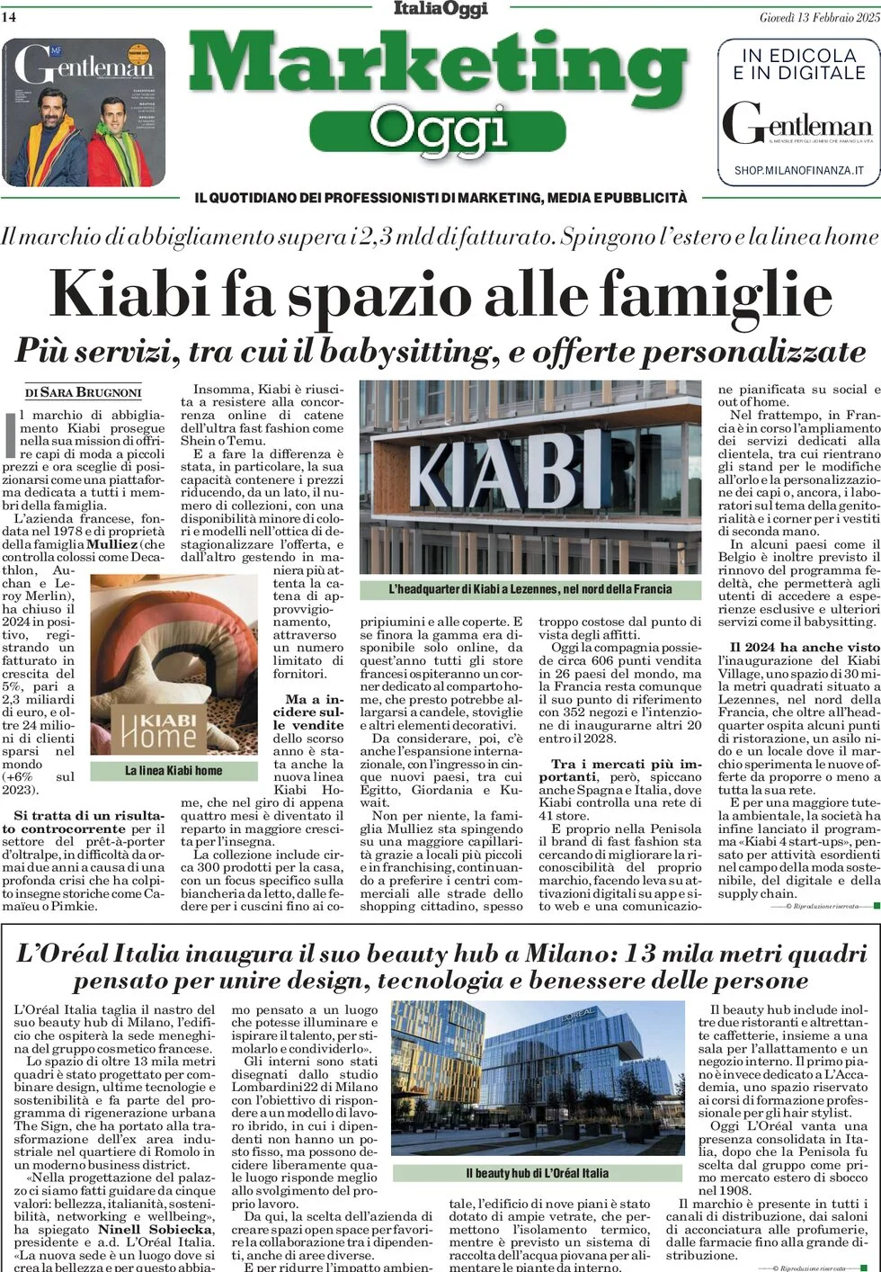 anteprima della prima pagina di marketing-oggi del 13/02/2025