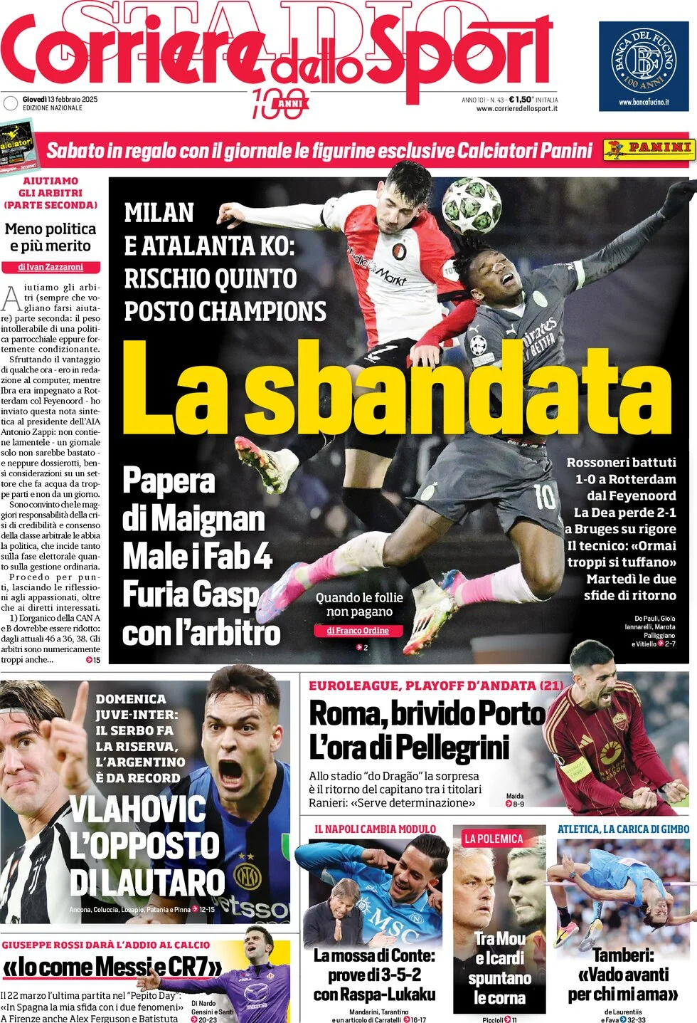 anteprima della prima pagina di corriere-dello-sport del 13/02/2025
