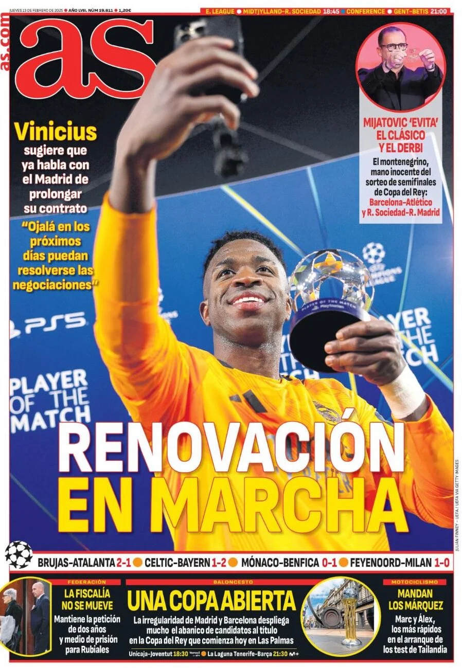 anteprima della prima pagina di as-madrid del 13/02/2025