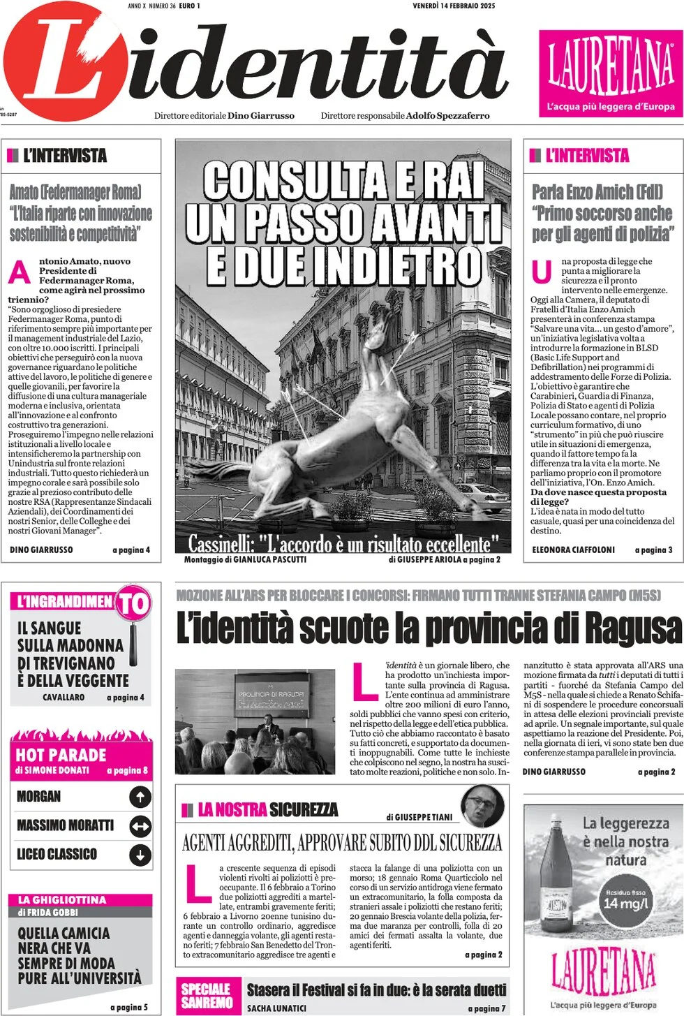 anteprima della prima pagina di lidentit del 14/02/2025