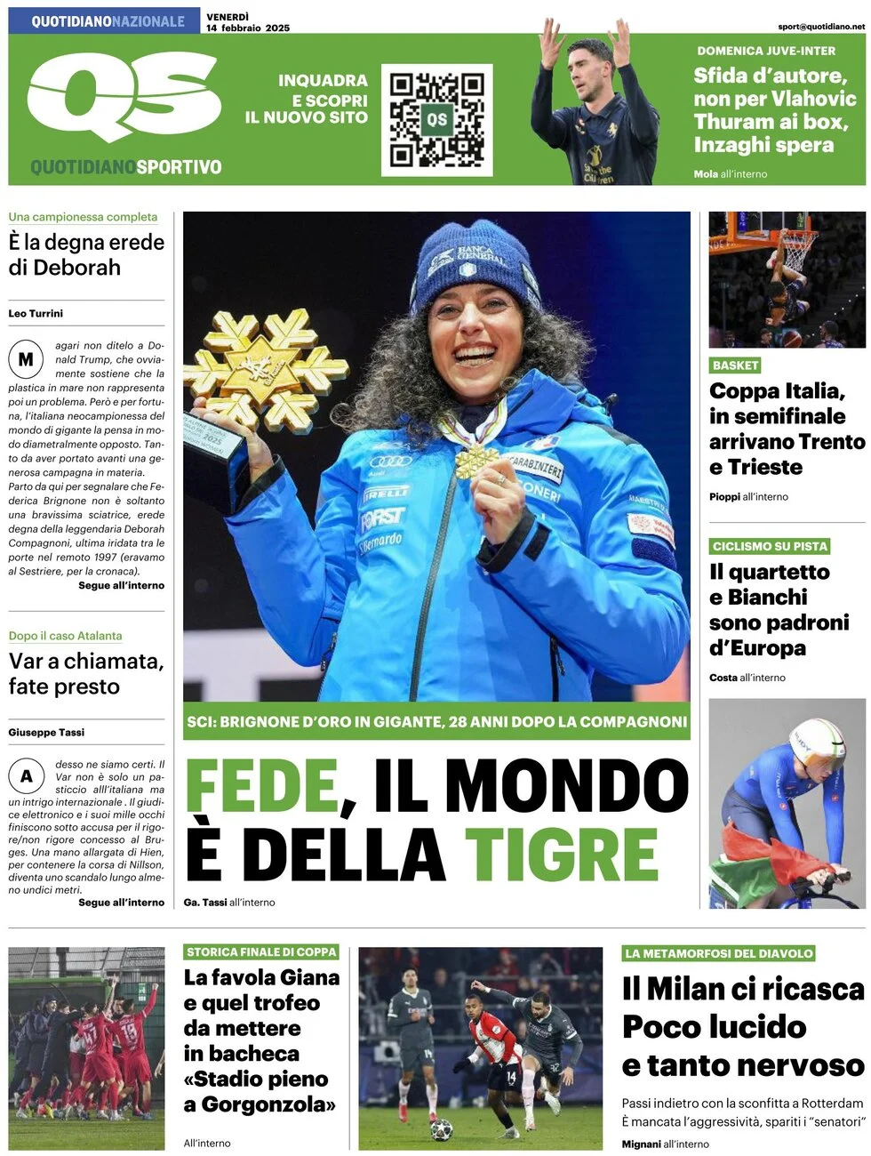 anteprima della prima pagina di qs-quotidiano-sportivo del 14/02/2025