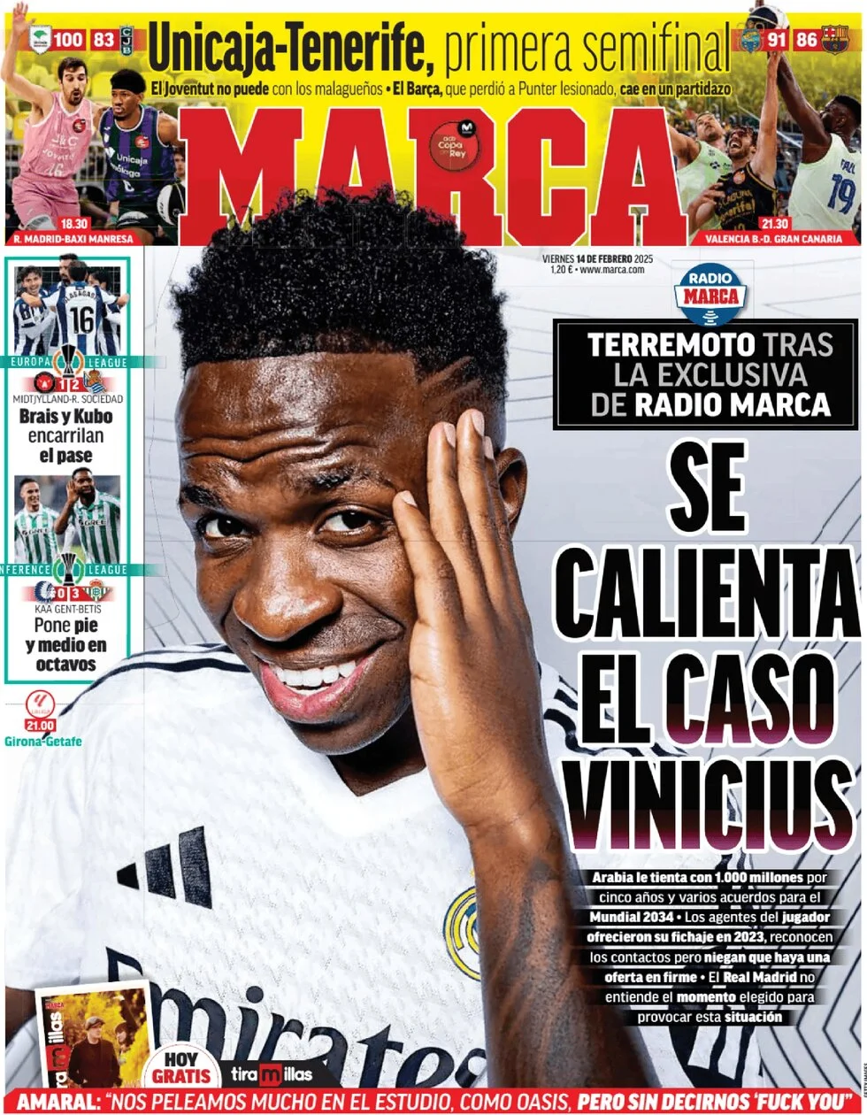 anteprima della prima pagina di marca del 14/02/2025