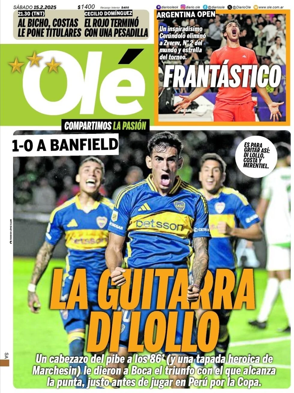 anteprima della prima pagina di ol del 15/02/2025