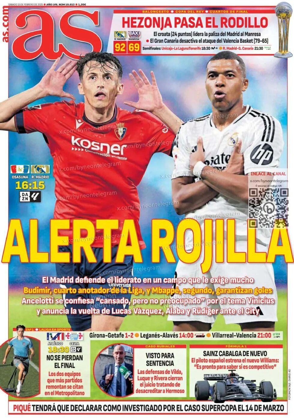 anteprima della prima pagina di as-madrid del 15/02/2025