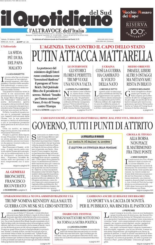 anteprima della prima pagina di il-quotidiano-del-sud-laltravoce del 15/02/2025