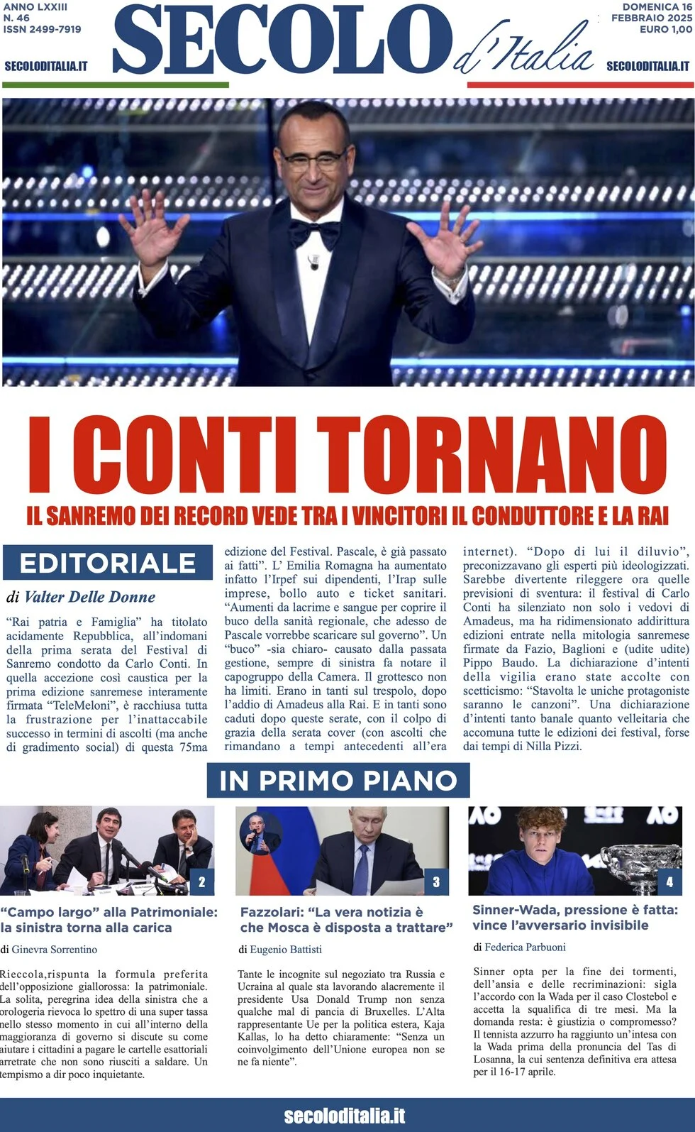 anteprima della prima pagina di secolo-ditalia del 16/02/2025