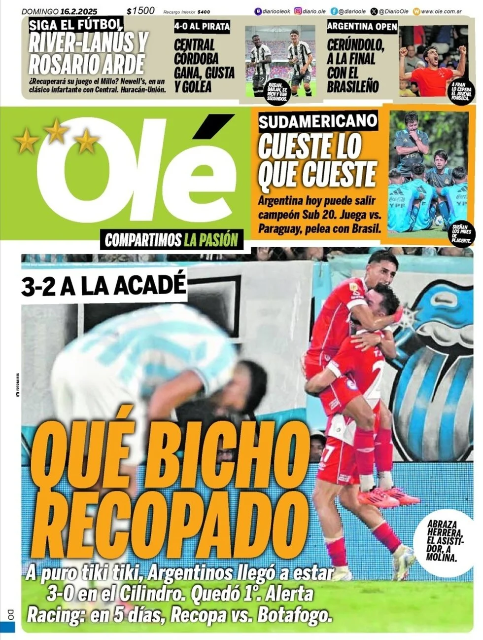 anteprima della prima pagina di ol del 16/02/2025