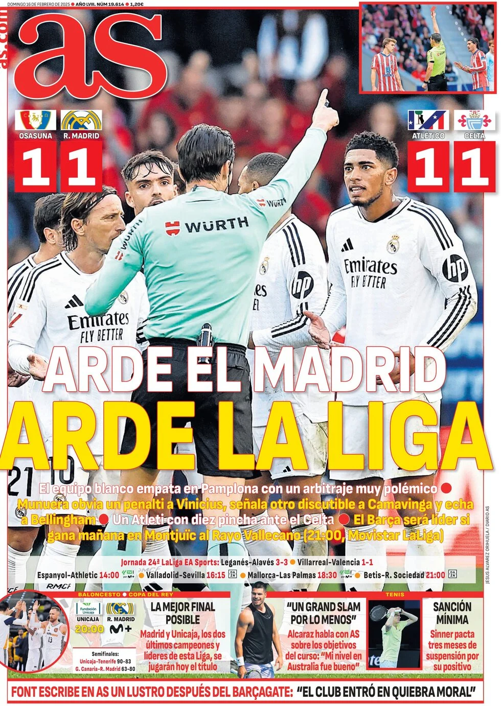 anteprima della prima pagina di as-madrid del 16/02/2025