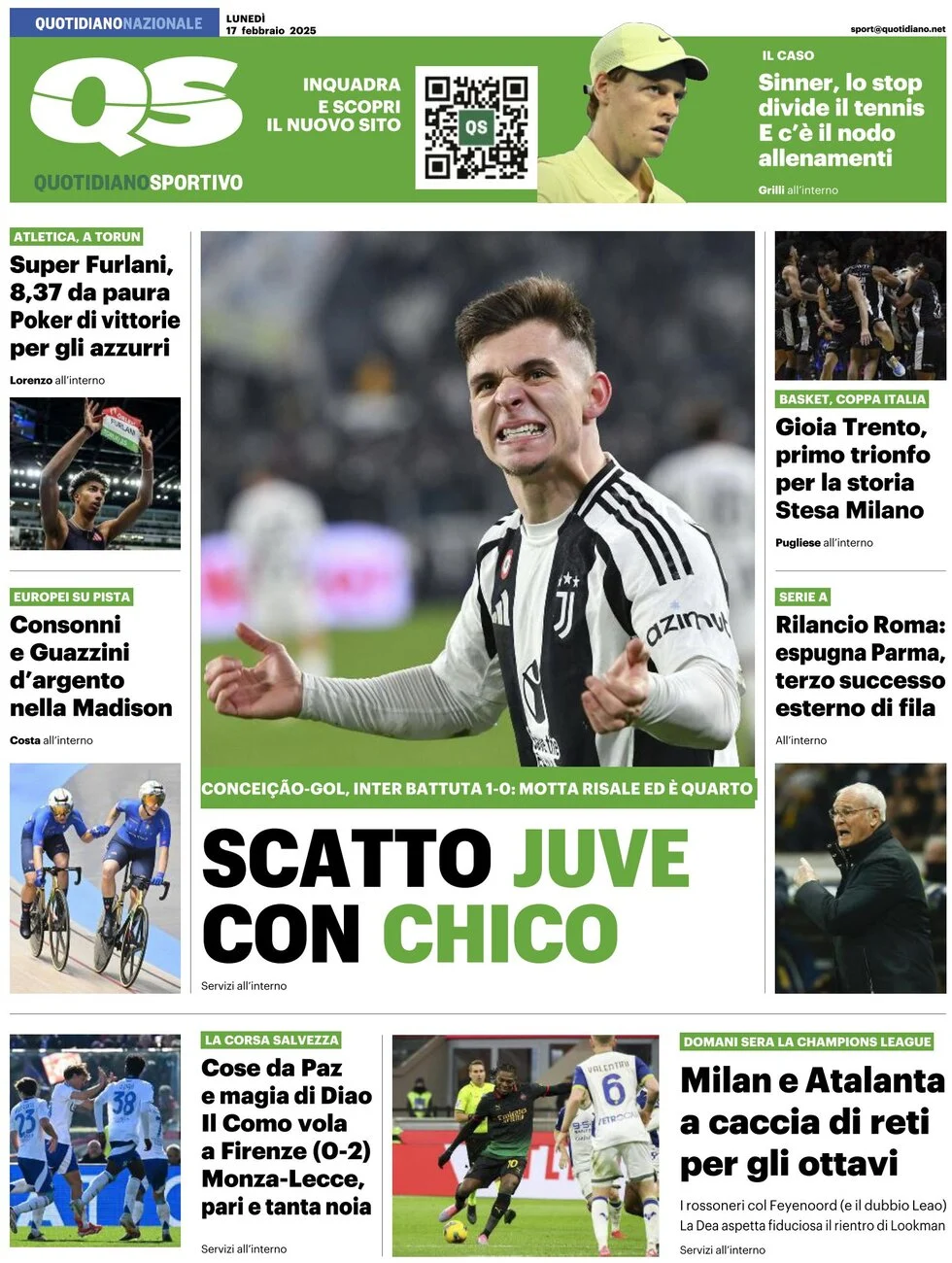 anteprima della prima pagina di qs-quotidiano-sportivo del 17/02/2025