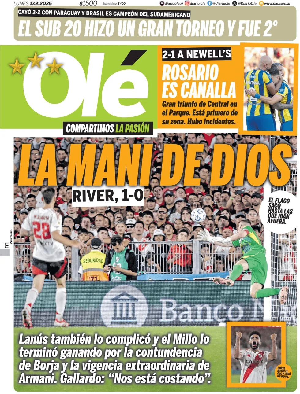 anteprima della prima pagina di ol del 17/02/2025