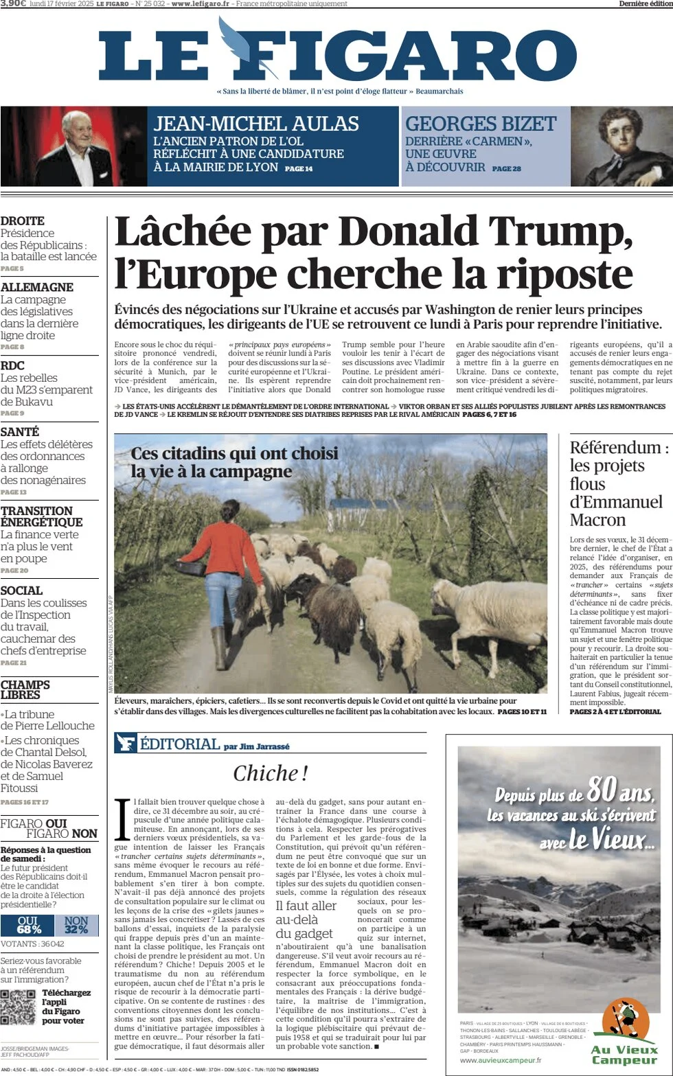 anteprima della prima pagina di le-figaro del 17/02/2025
