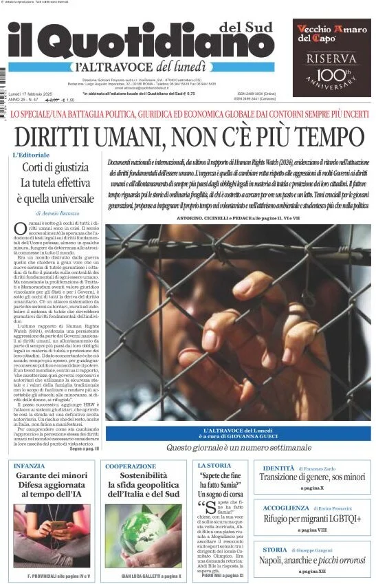 anteprima della prima pagina di il-quotidiano-del-sud-laltravoce del 17/02/2025