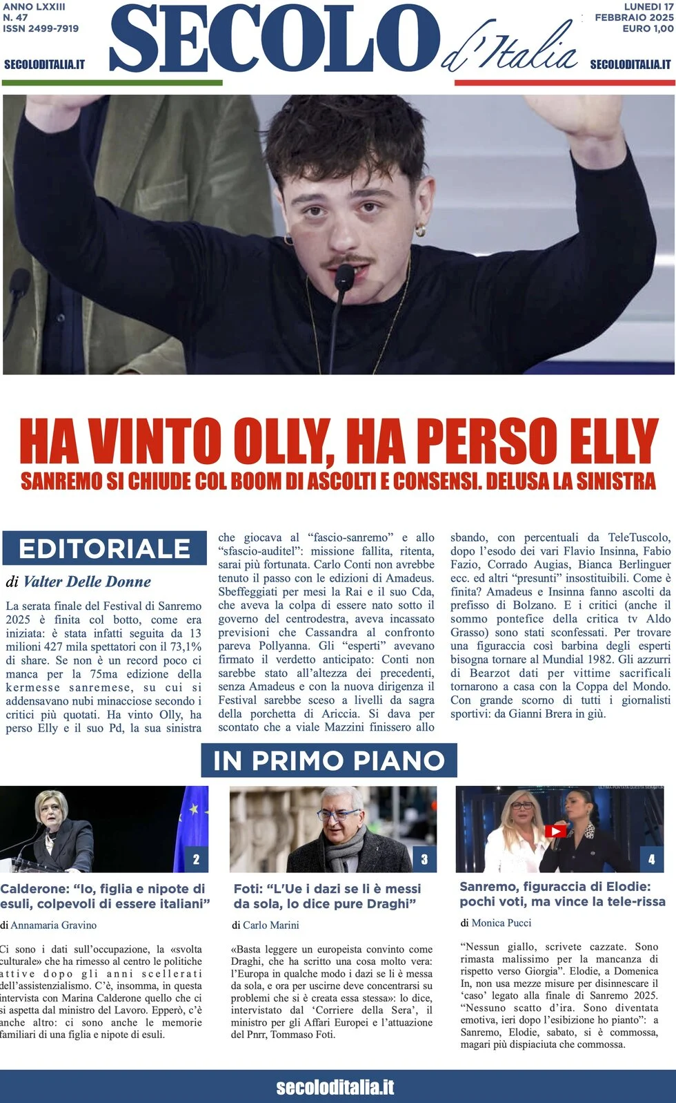 anteprima della prima pagina di secolo-ditalia del 17/02/2025