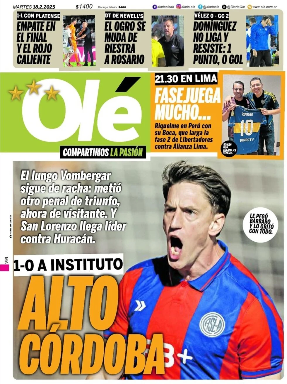 anteprima della prima pagina di ol del 18/02/2025