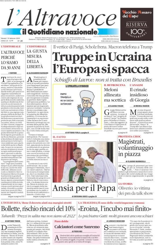 anteprima della prima pagina di il-quotidiano-del-sud-laltravoce del 18/02/2025