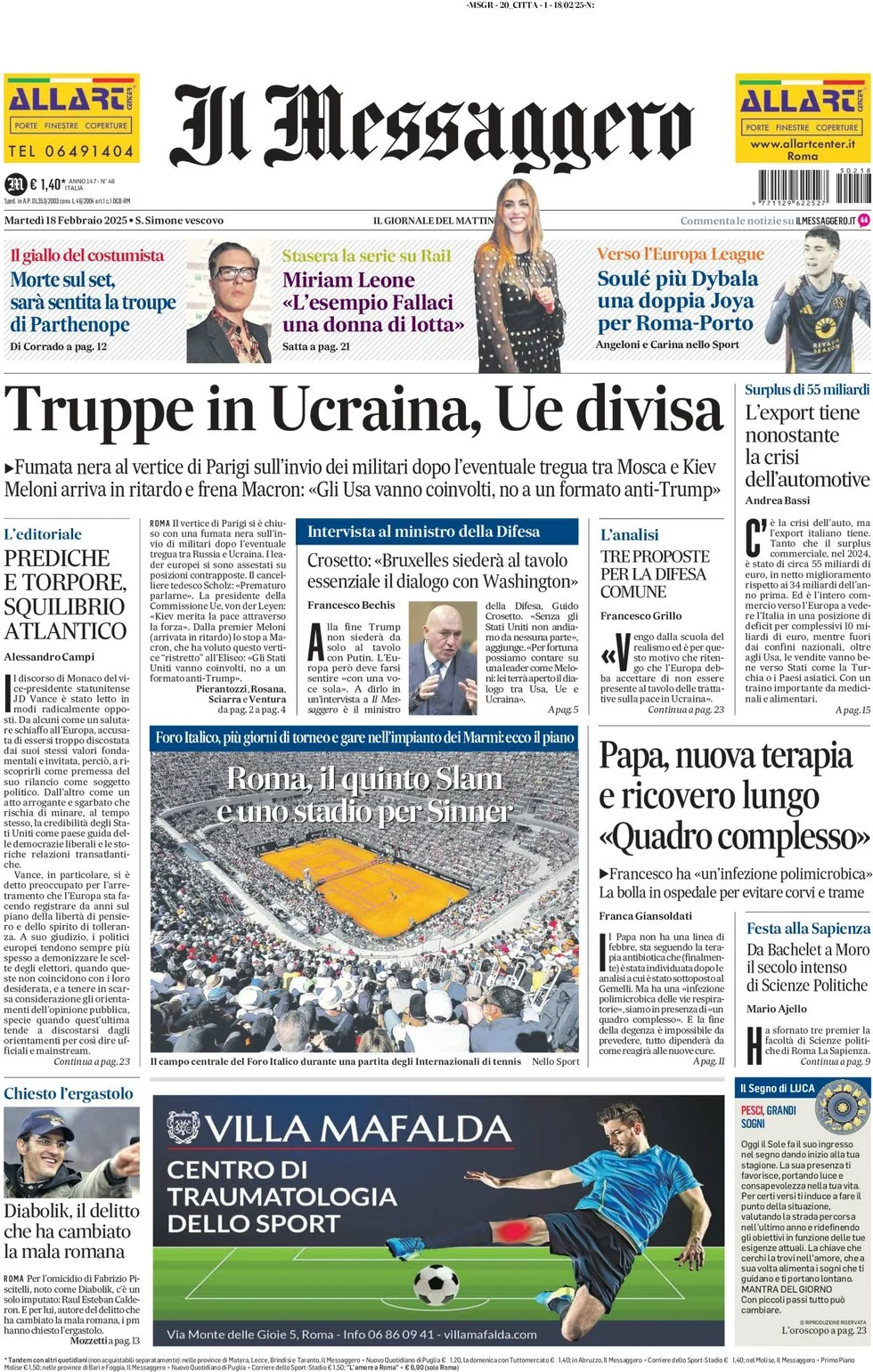 anteprima della prima pagina di il-messaggero del 18/02/2025
