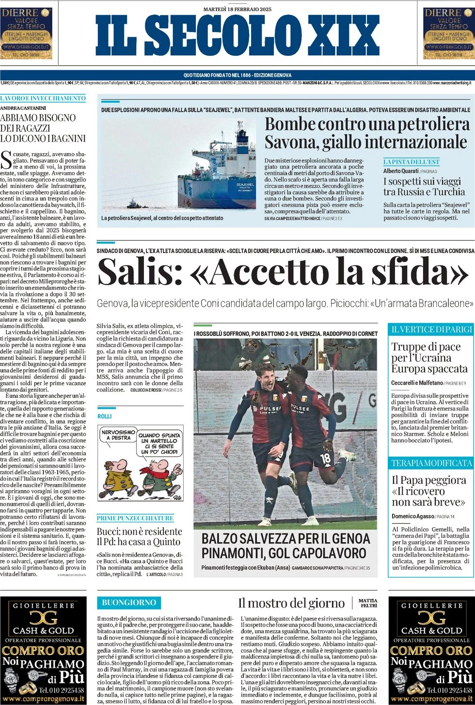 anteprima della prima pagina di il-secolo-xix del 18/02/2025