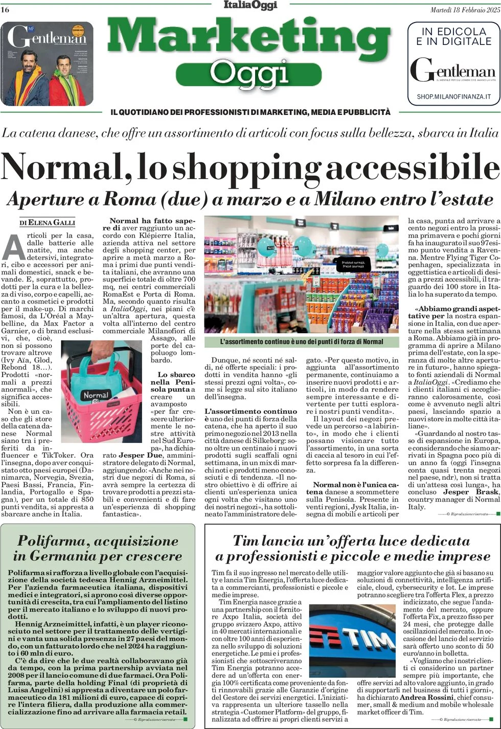 anteprima della prima pagina di marketing-oggi del 18/02/2025