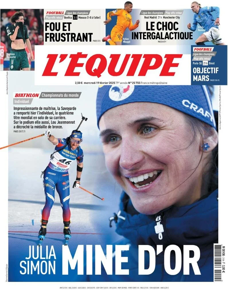 anteprima della prima pagina di lequipe del 19/02/2025