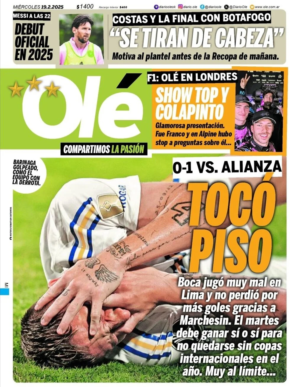 anteprima della prima pagina di ol del 19/02/2025