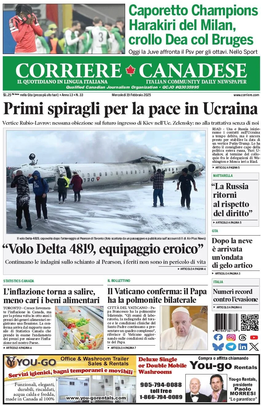 anteprima della prima pagina di corriere-canadese del 19/02/2025