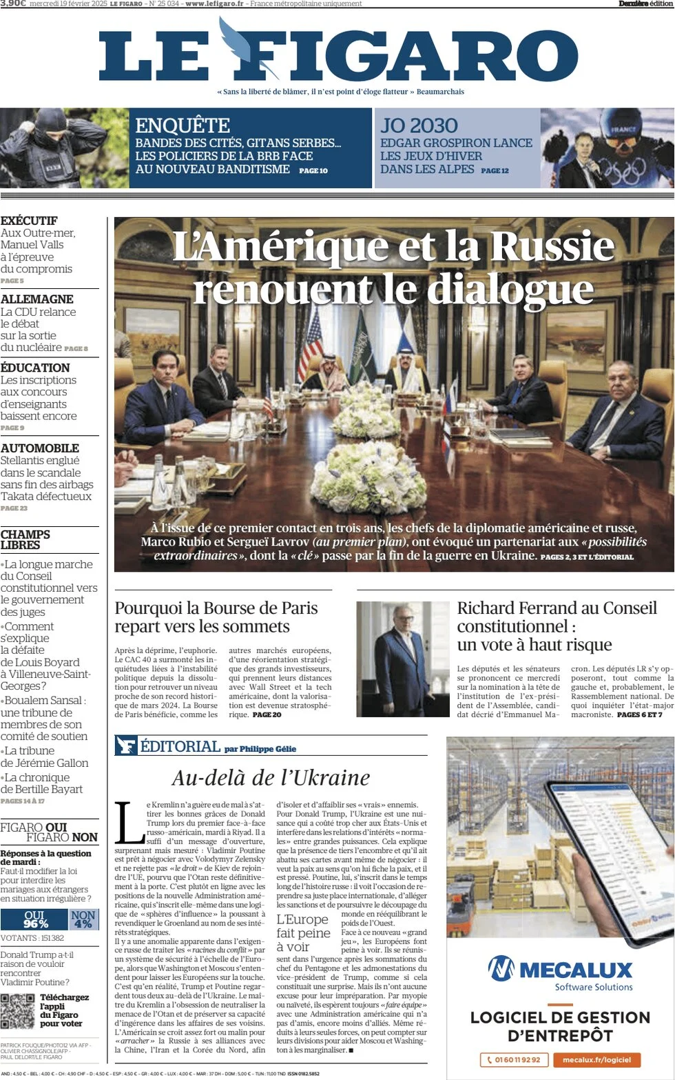 anteprima della prima pagina di le-figaro del 19/02/2025