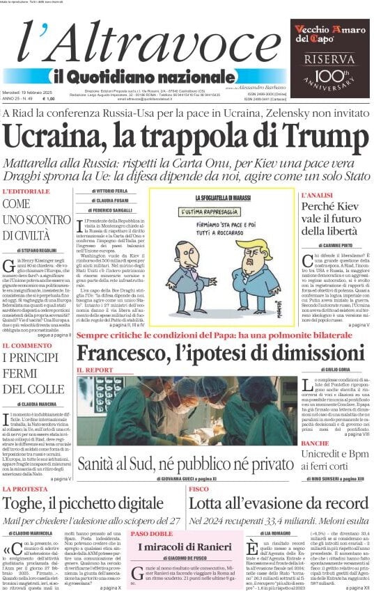 anteprima della prima pagina di il-quotidiano-del-sud-laltravoce del 19/02/2025