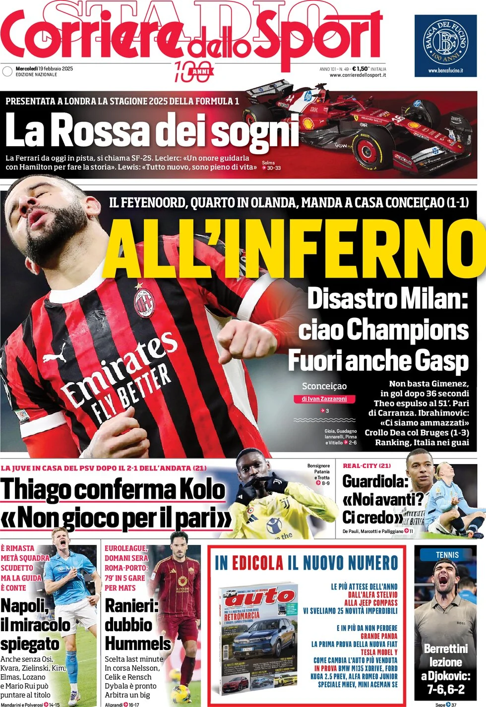 anteprima della prima pagina di corriere-dello-sport del 19/02/2025