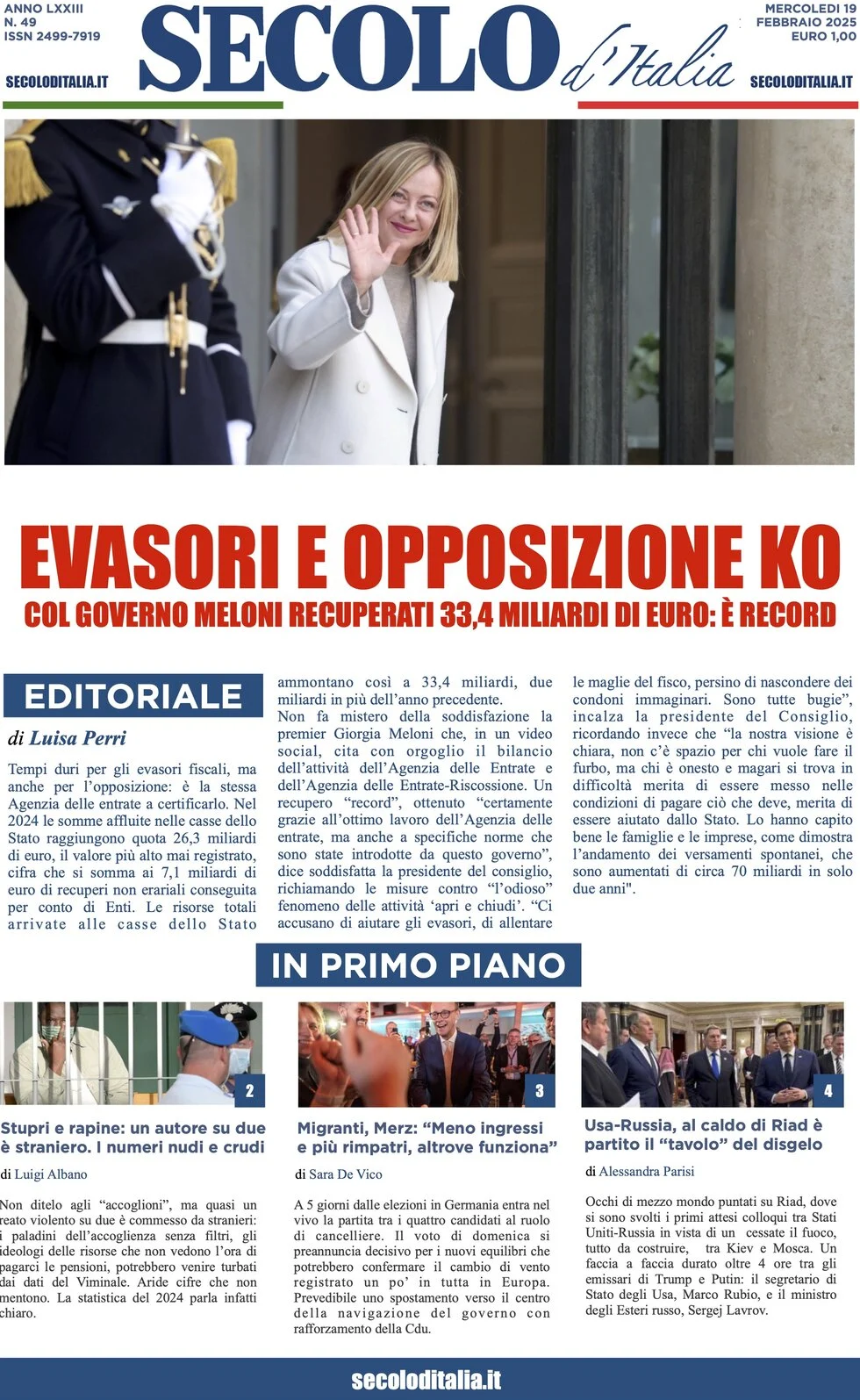 anteprima della prima pagina di secolo-ditalia del 19/02/2025