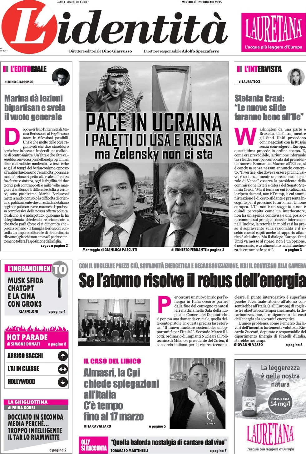 anteprima della prima pagina di lidentit del 19/02/2025