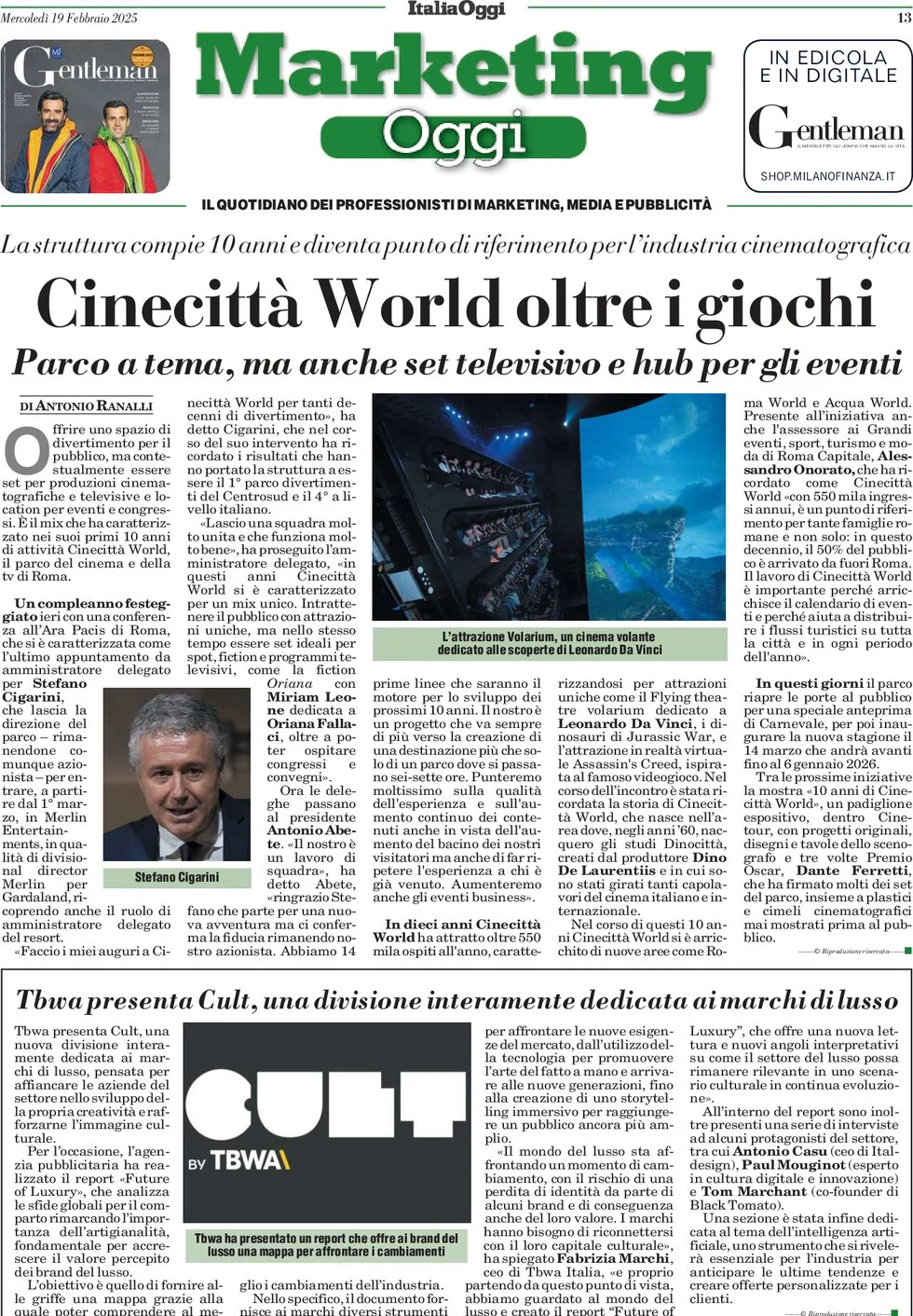 anteprima della prima pagina di marketing-oggi del 19/02/2025