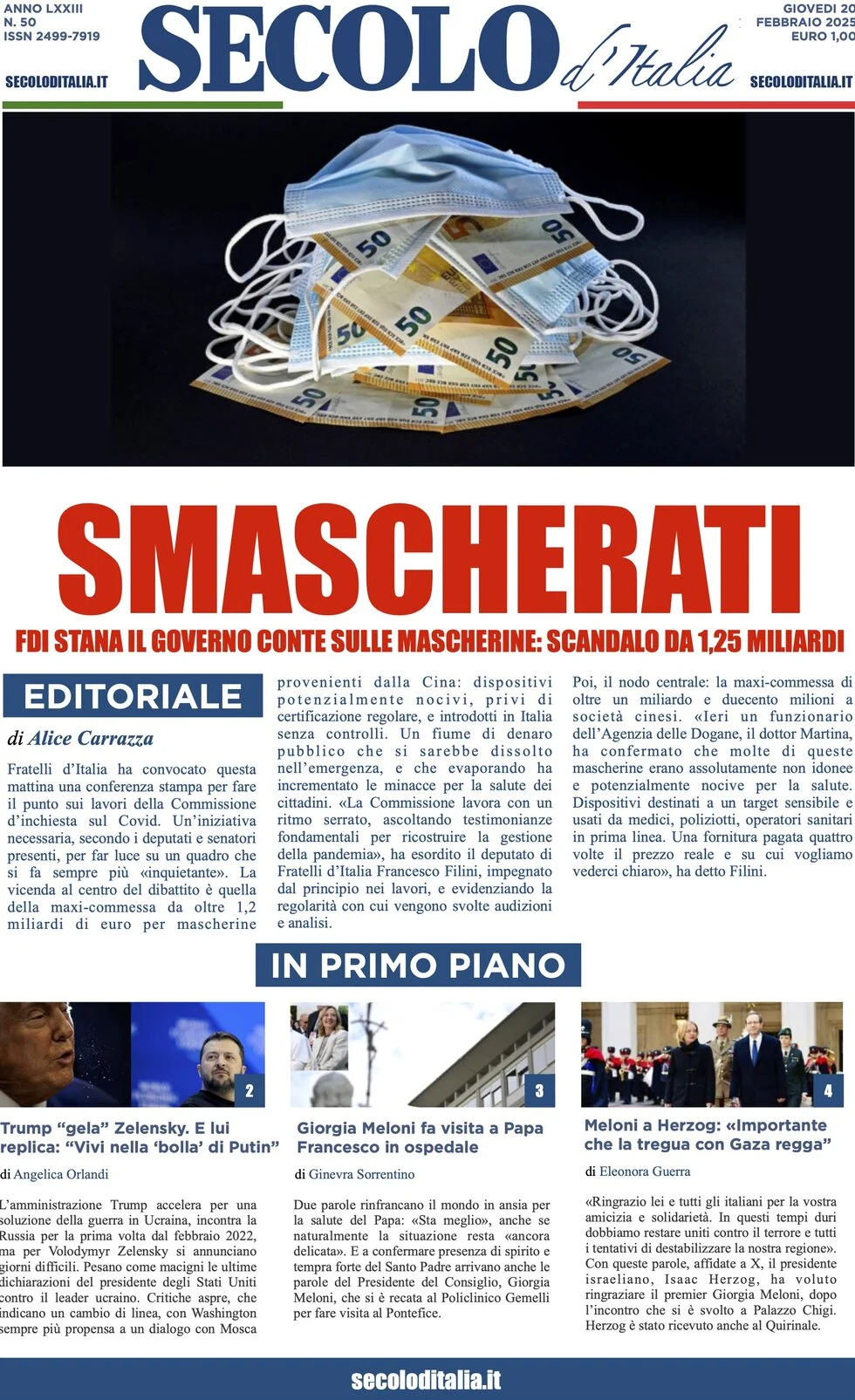 anteprima della prima pagina di secolo-ditalia del 20/02/2025