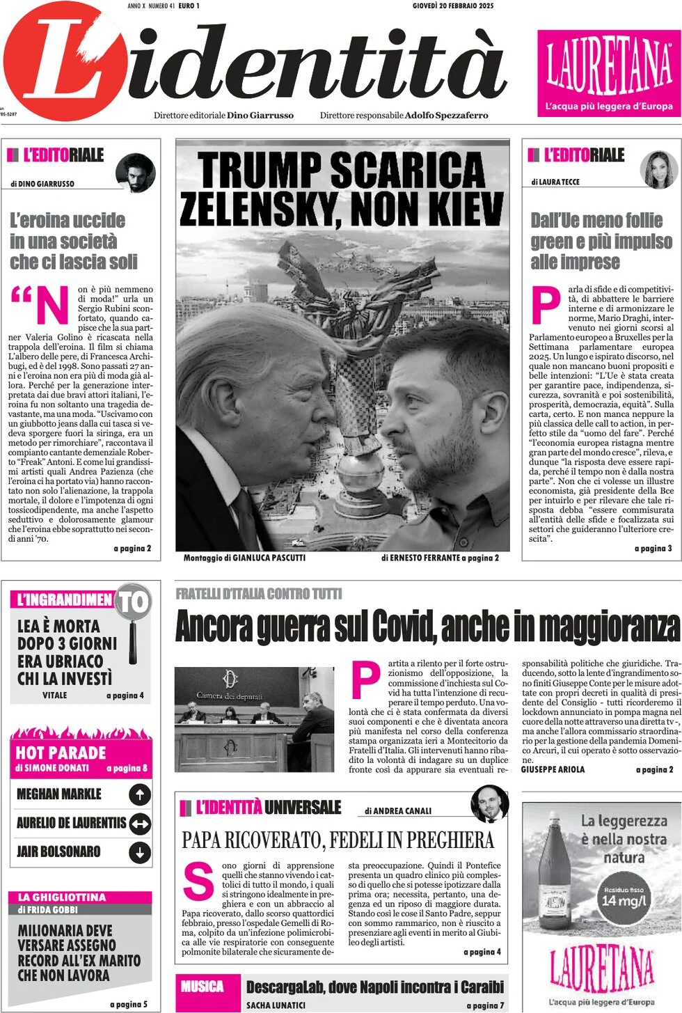 anteprima della prima pagina di lidentit del 20/02/2025