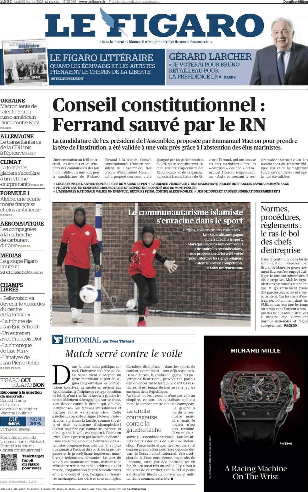 anteprima della prima pagina di le-figaro del 20/02/2025