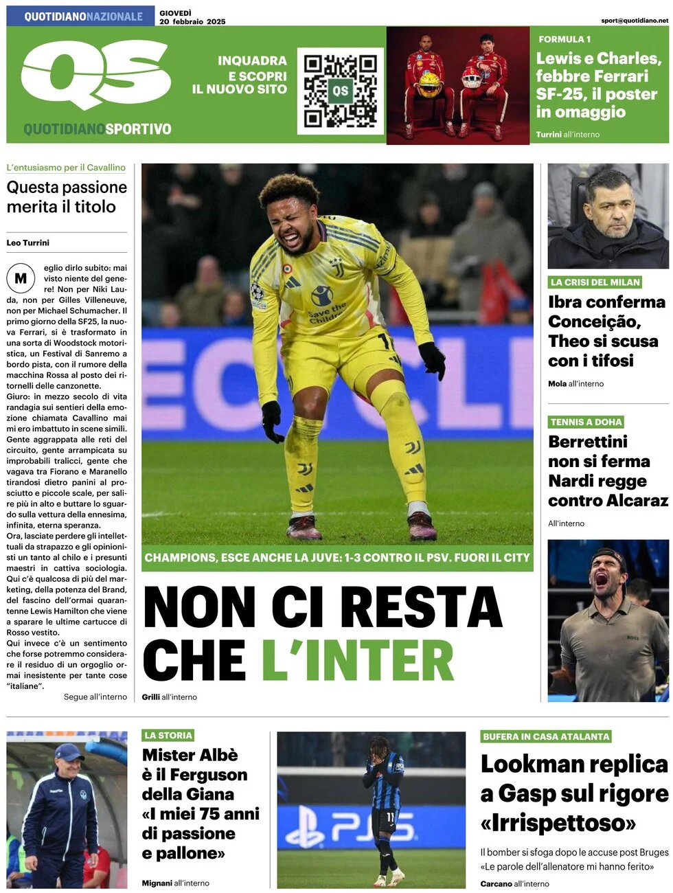 anteprima della prima pagina di qs-quotidiano-sportivo del 20/02/2025