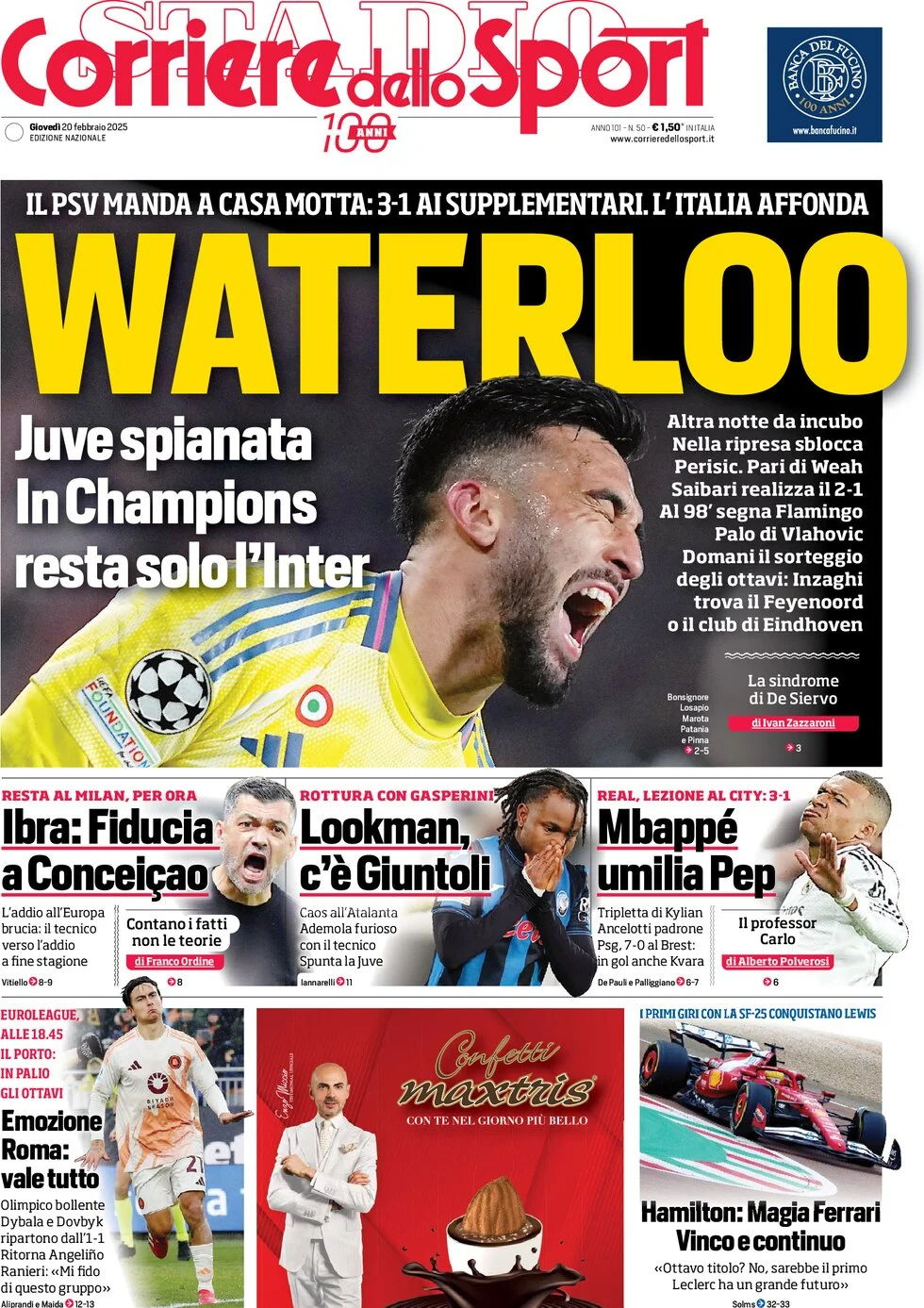 anteprima della prima pagina di corriere-dello-sport del 20/02/2025