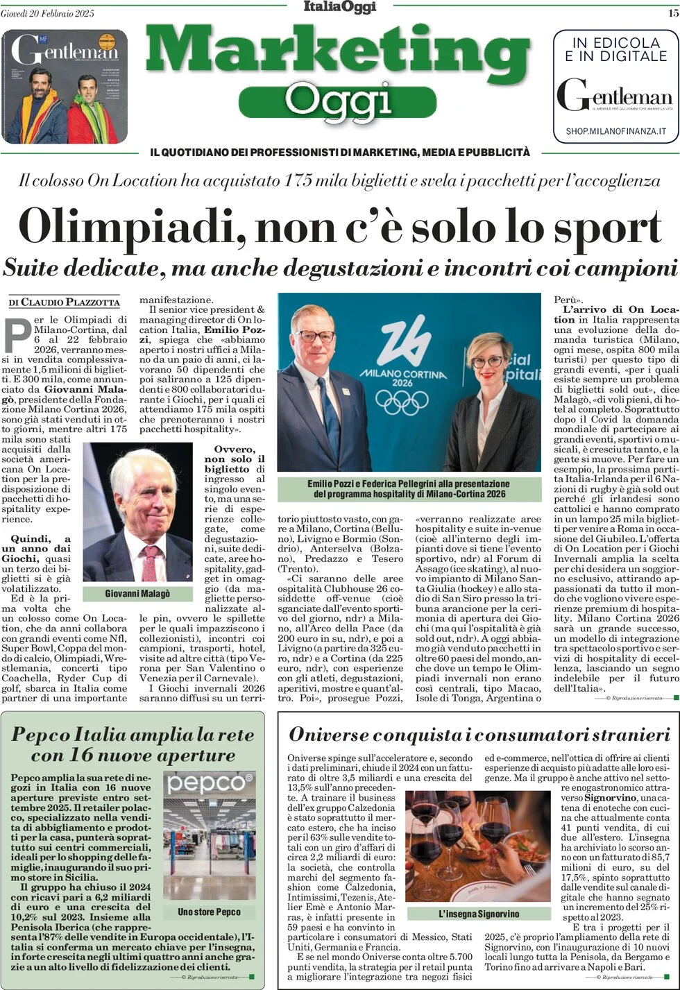 anteprima della prima pagina di marketing-oggi del 20/02/2025