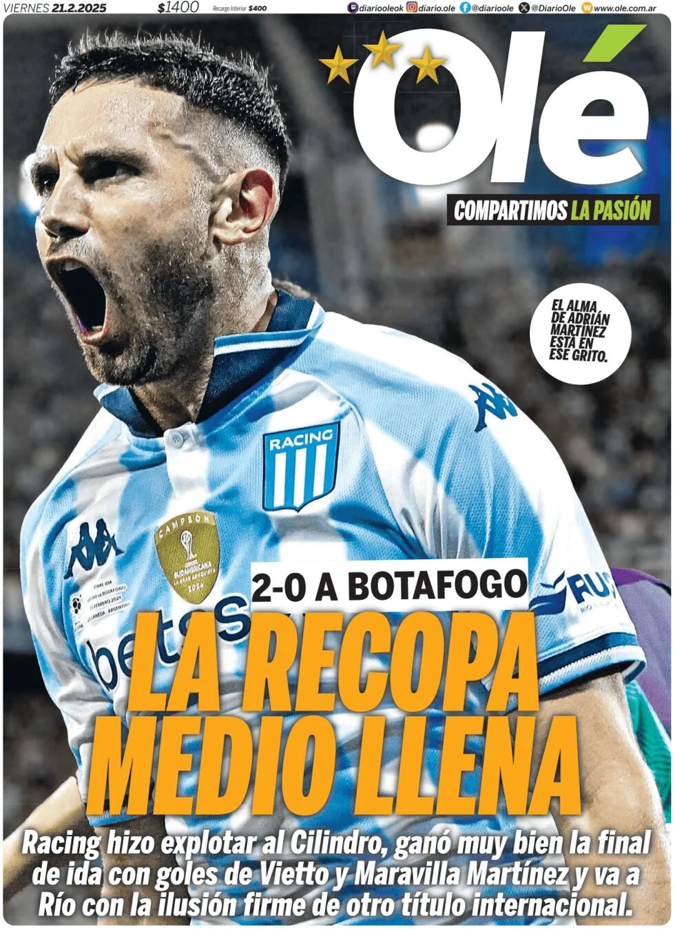 anteprima della prima pagina di ol del 21/02/2025