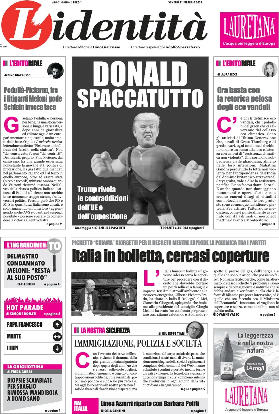 anteprima della prima pagina di lidentit del 21/02/2025