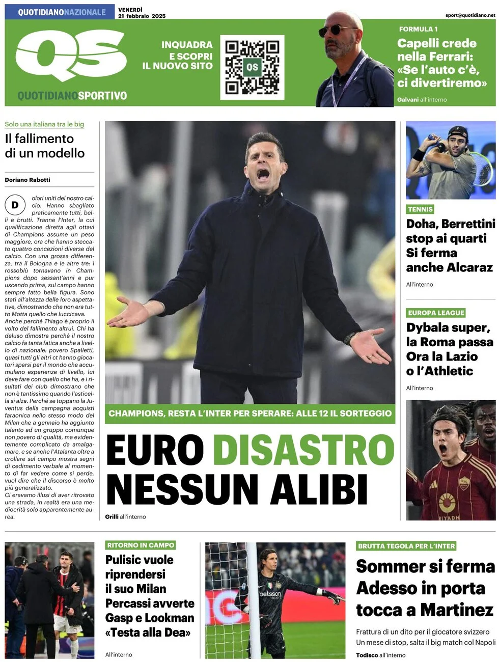 anteprima della prima pagina di qs-quotidiano-sportivo del 21/02/2025