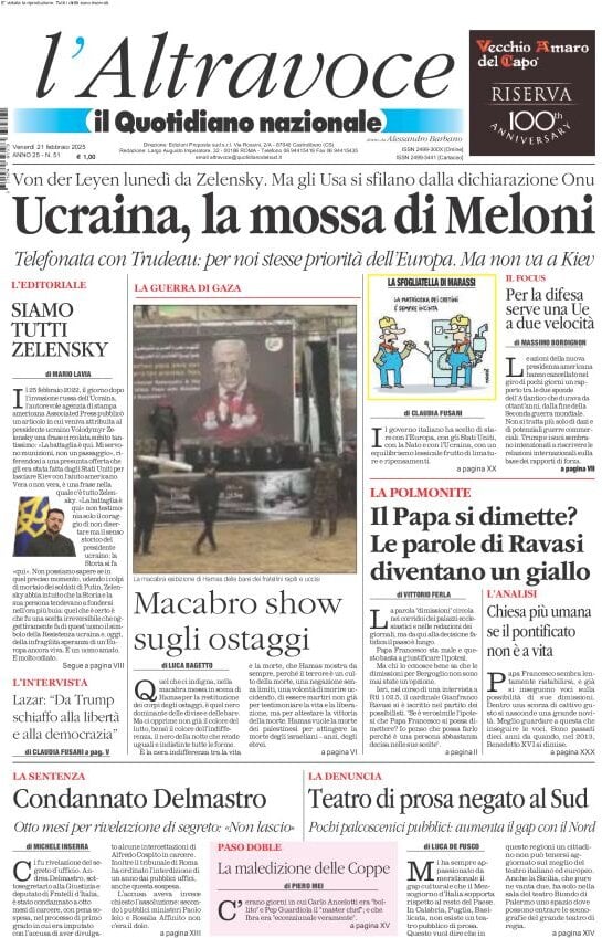 anteprima della prima pagina di il-quotidiano-del-sud-laltravoce del 21/02/2025