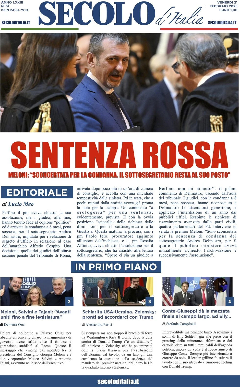 anteprima della prima pagina di secolo-ditalia del 21/02/2025