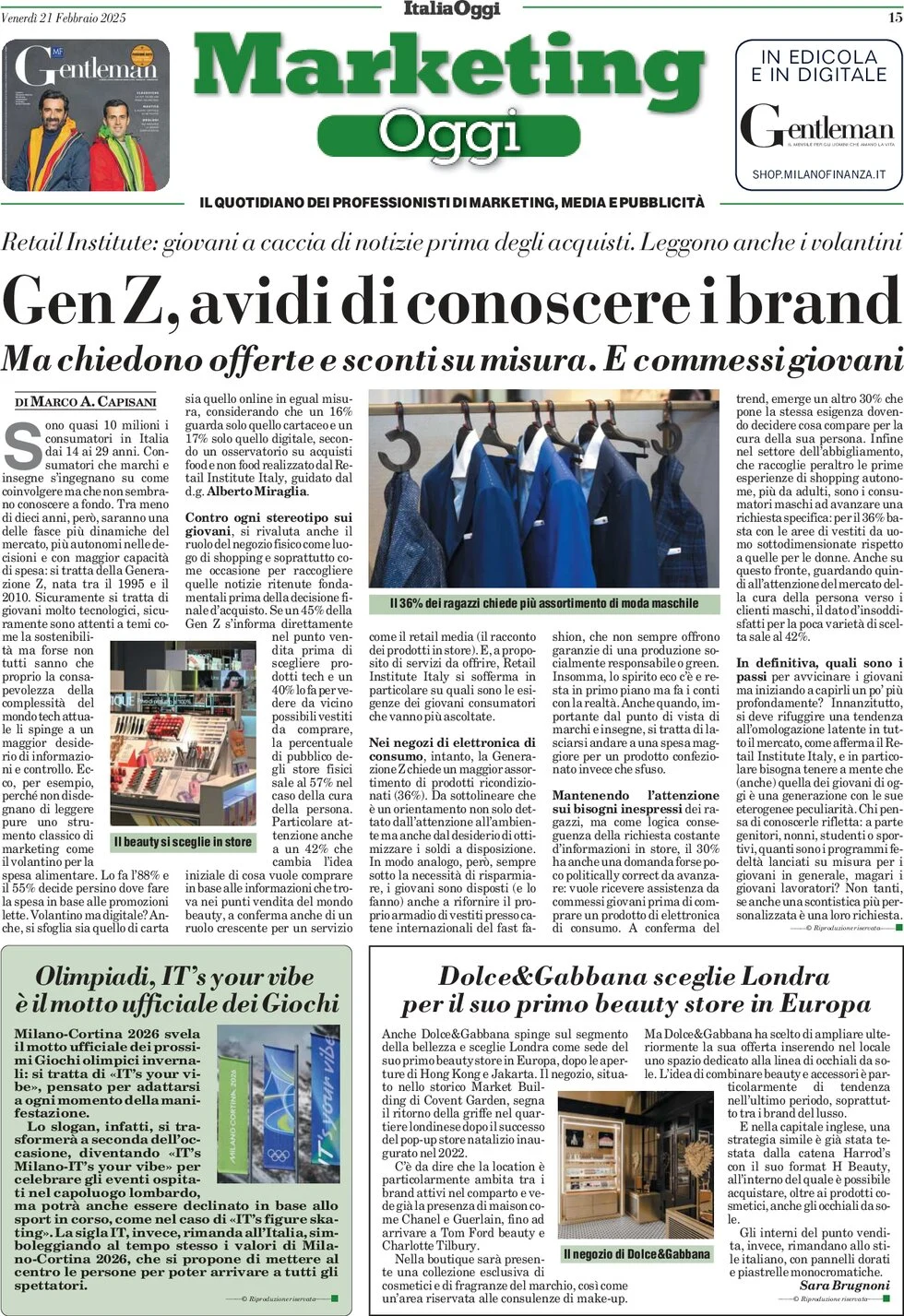anteprima della prima pagina di marketing-oggi del 21/02/2025
