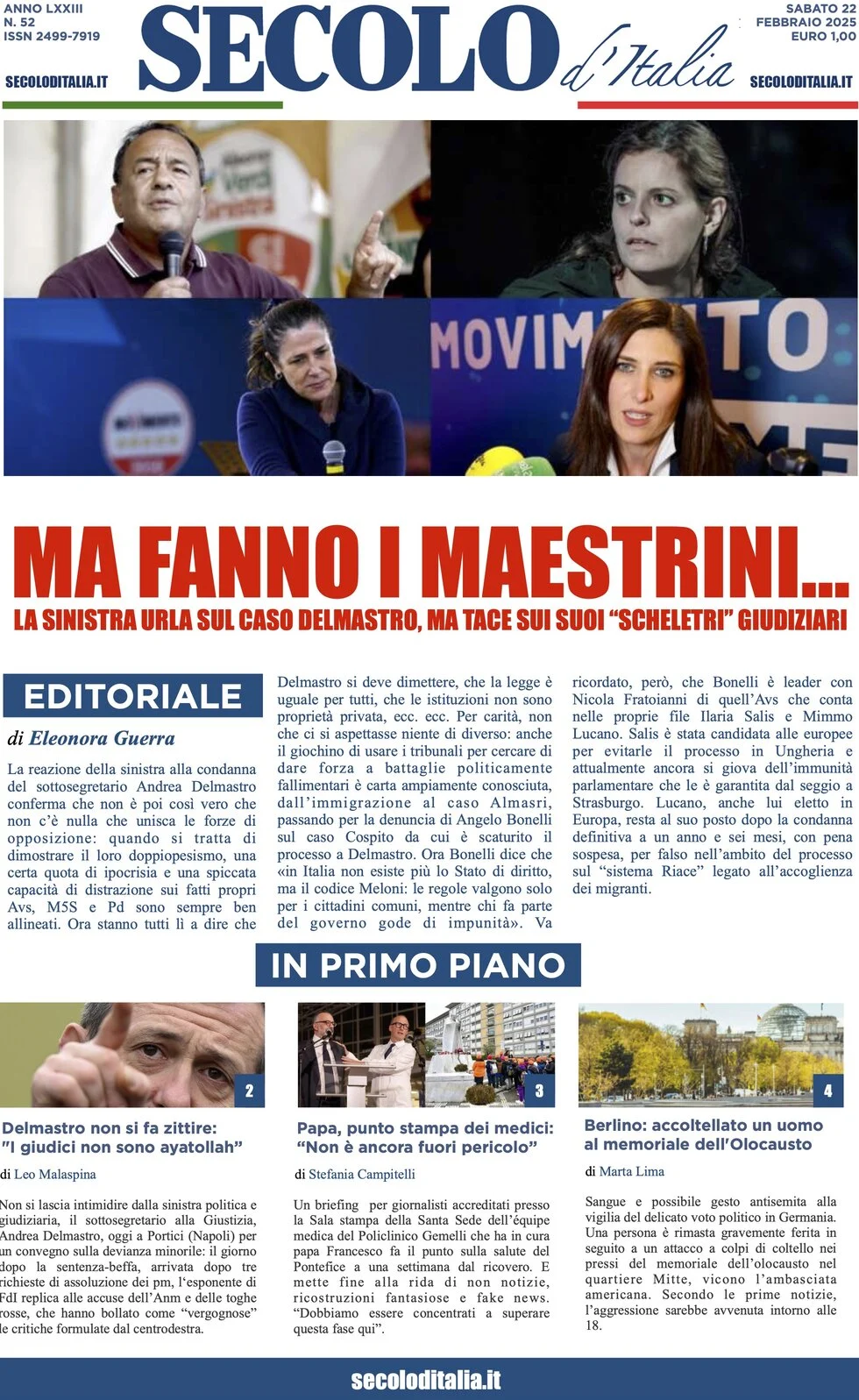anteprima della prima pagina di secolo-ditalia del 22/02/2025