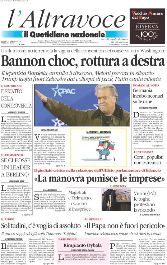 anteprima della prima pagina di il-quotidiano-del-sud-laltravoce del 22/02/2025